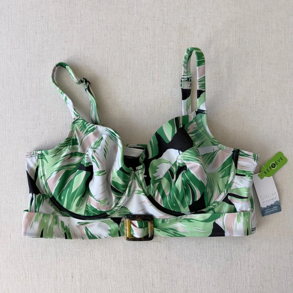 Cacique‎ 40DD Tropical Palm Print Lightly Lined Balconette Bikini Top NWT